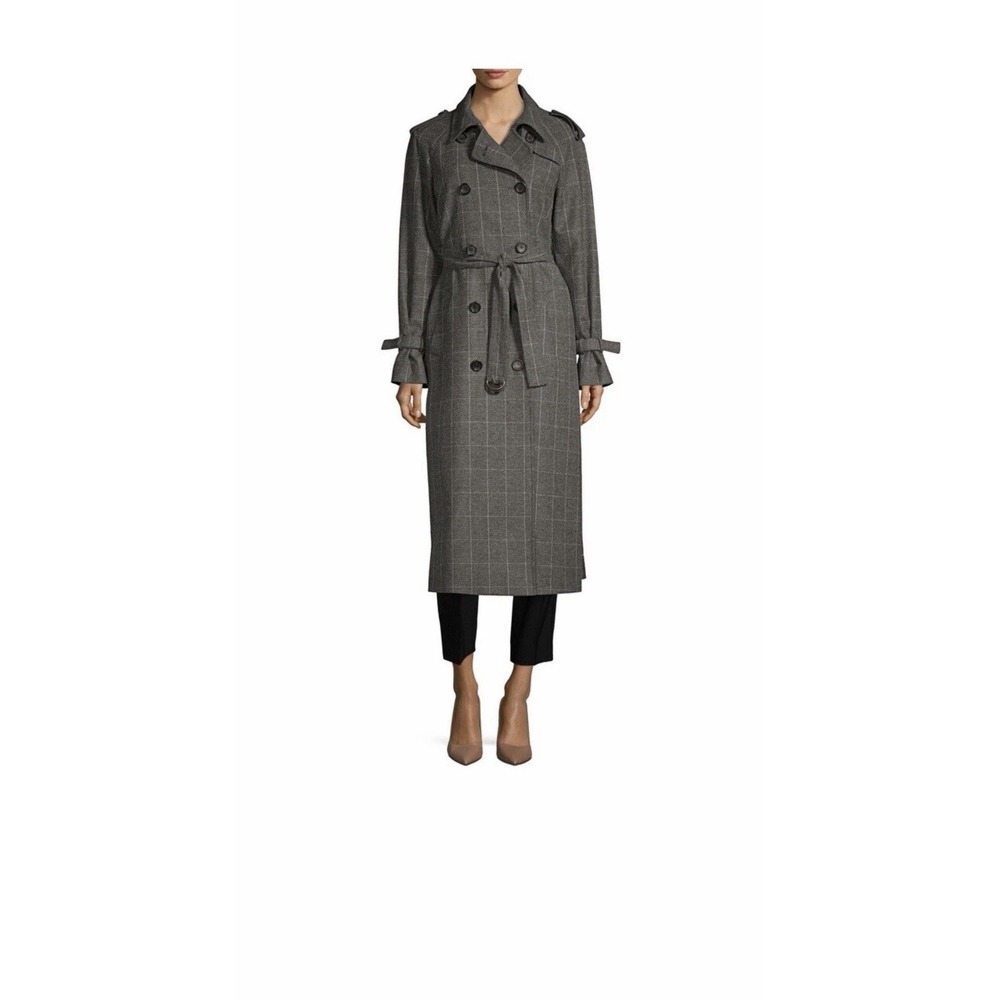 EQUIPMENT 'Everton' Wool Blend Trench‎ Coat Charcoal Double Breasted Size 2